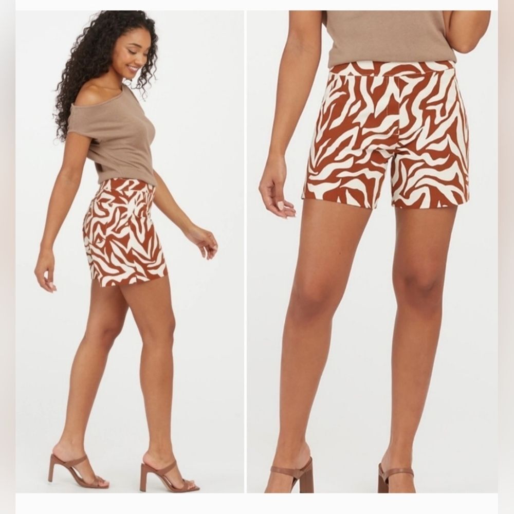 SPANX “ON THE GO”‎ ZEBRA PRINT SHORTS Size XL Brown & Cream